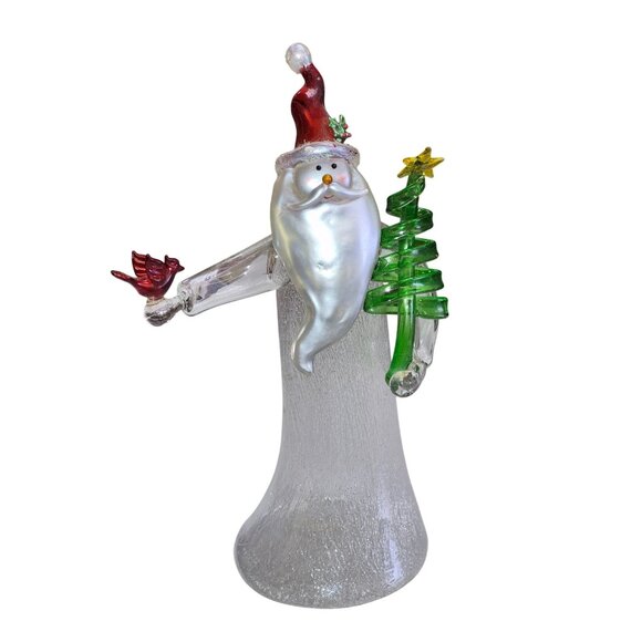Blown Glass Santa Figurine With Christmas Tree & Bird Decoration - Picture 1 of 8